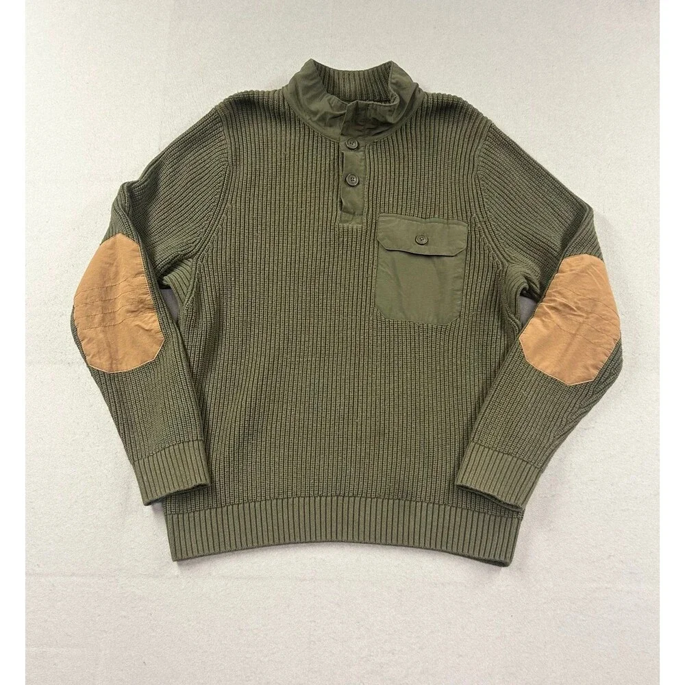 Duluth Trading Company Men’s Olive and Tan Elbow Patches Sweater Medium